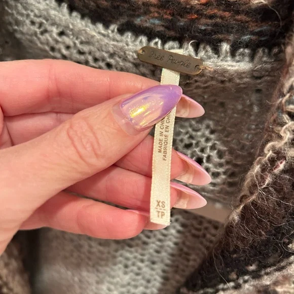 Free People Cozy Patterned Cardigan in Gray and Brown - Picture 7 of 7